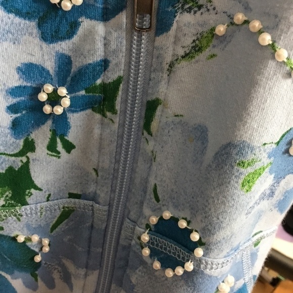 Sport Savvy 3X powder blue floral 3/4 sleeve zip up kangaroo style pocke… - Picture 2 of 14